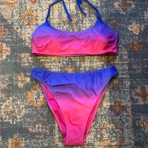 wild fable Pink to Purple Ombre Bikini Set with Blue Trim